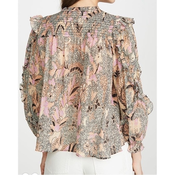 Ulla Johnson Silk-Blend Ruffle Floral Lara Blouse in Ivory, Size 0 - Picture 3 of 14